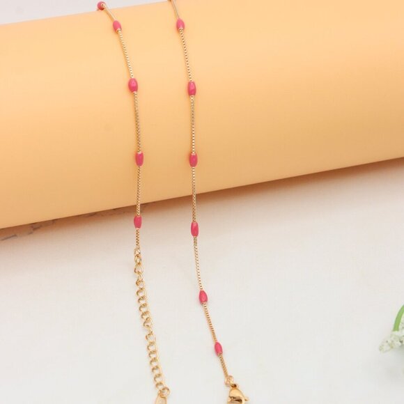 Elegant Rose Gold Beaded Necklace with Adjustable Chain, XPNL0336 - Picture 11 of 12